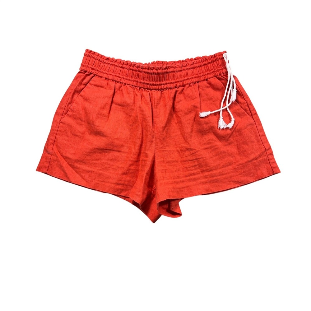 J.Crew Linen Blend Pull On Shorts Soft Coral Red Smocked Waist Size Sโ